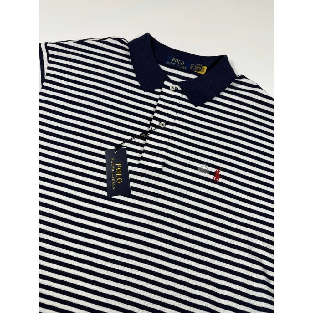 Polo Ralph Lauren Men's Size XLT White Navy Striped Short Sleeve Polo Shirt NWT